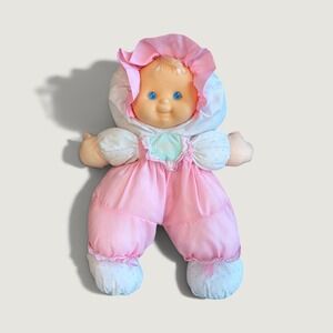 Fisher Price Puffalump Kids Baby Doll Pink Polka Dots Green Bib Blonde 1990s